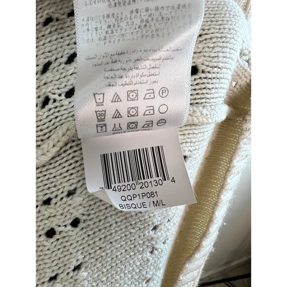 Manoukian Ivory V-Neck Relaxed Fit Long Sleeve Knit Top Sweater Medium Large M/L - Picture 9 of 9